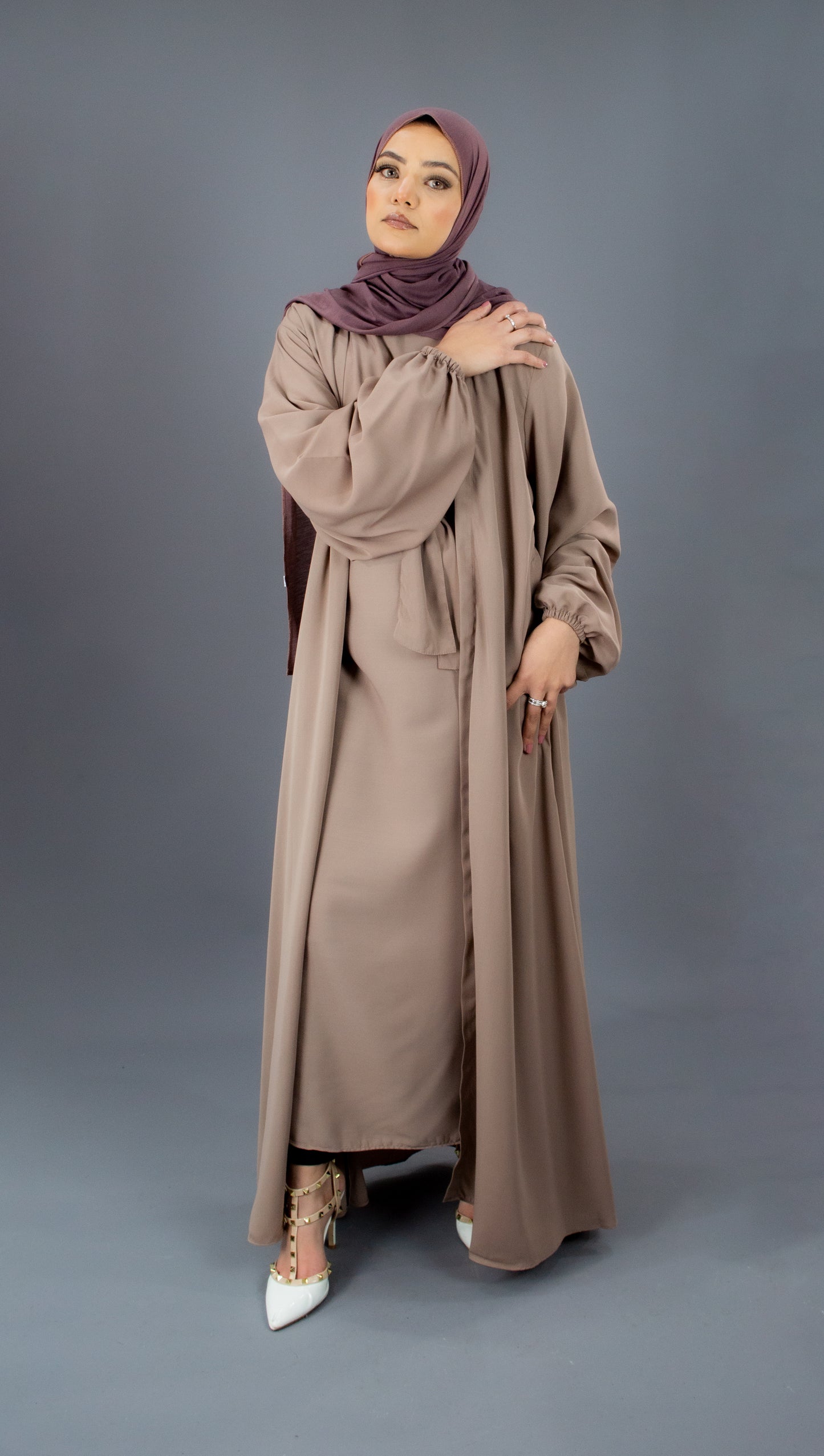 Elastic Sleeve Abaya Set Skin