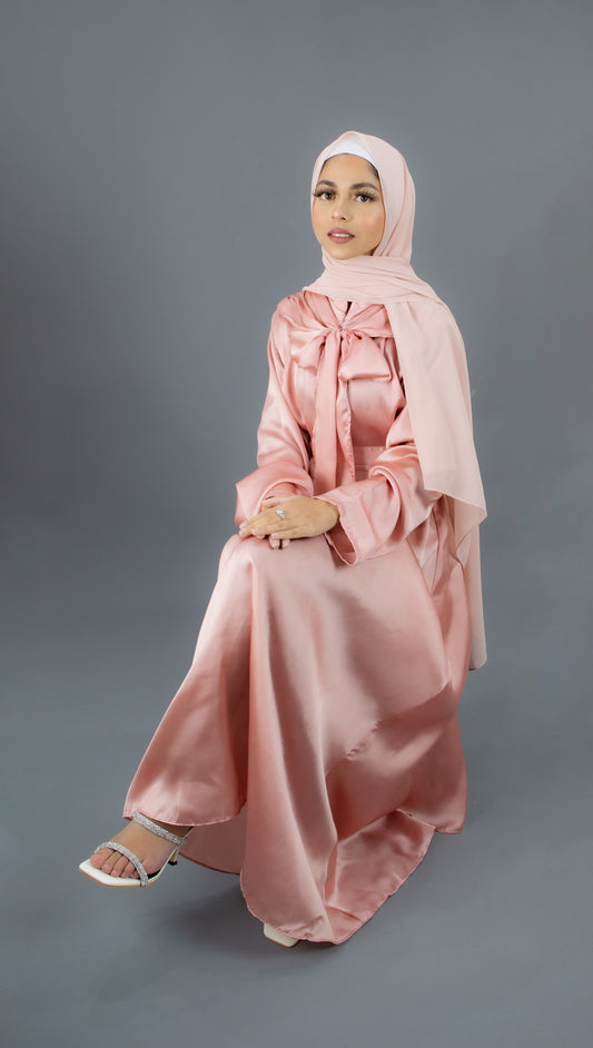 Neck Bow Abaya Blush Pink