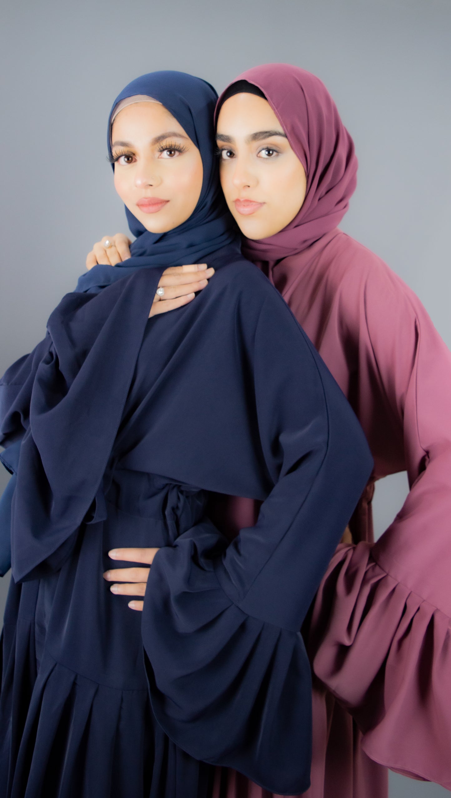 Fluted- Flared Abaya Navy With Hijab