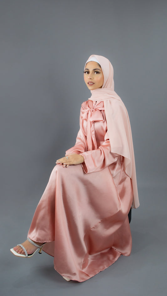 Neck Bow Abaya Blush Pink