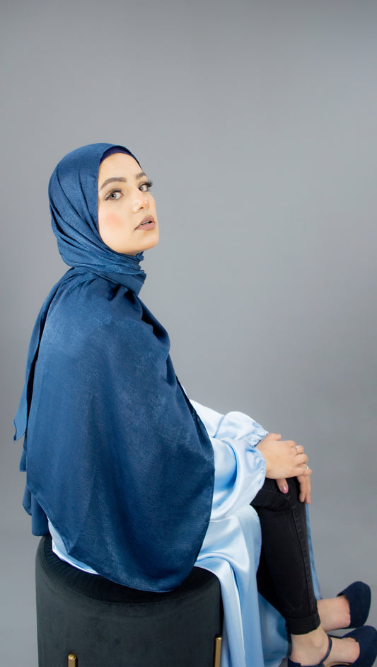 Satin Hijab - Prussian Blue