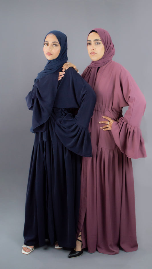 Fluted- Flared Abaya Mauve With Hijab